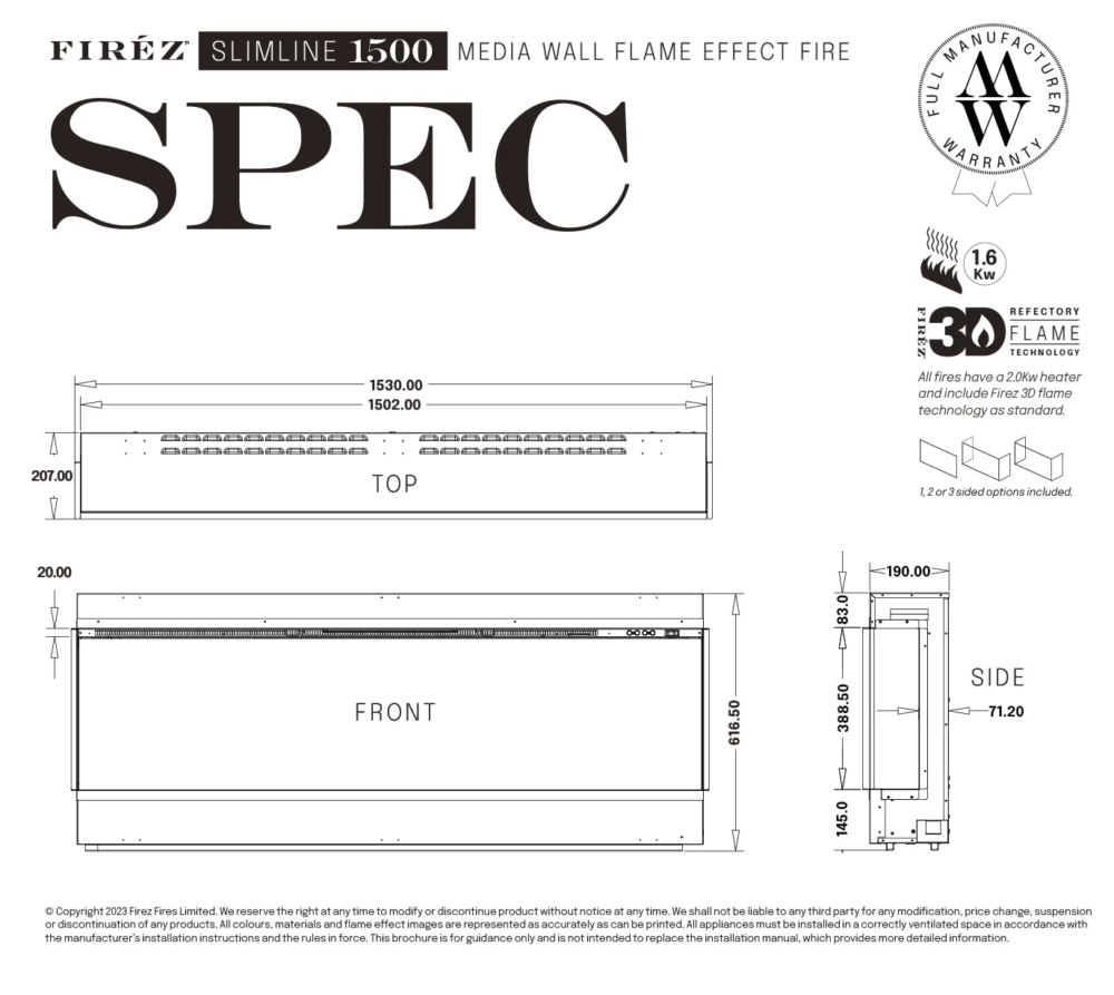 firez slimline 1500 specs